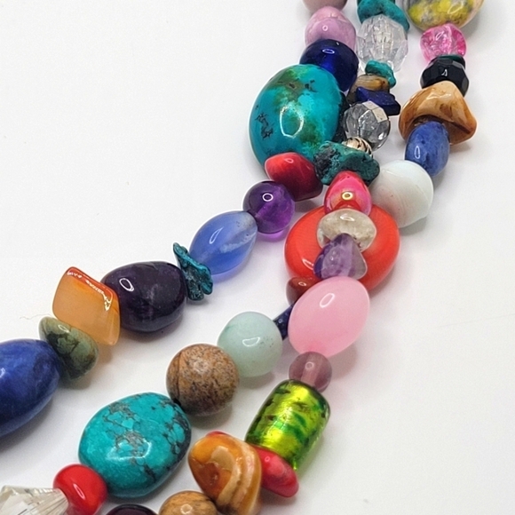 Vintage Southwestern Colorful Multi Gemstone Double or Triple Wear Necklace - Picture 6 of 11